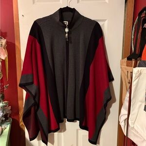 Anne Klein Charcoal and Burgundy Cape